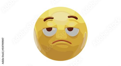 Bored yellow emoji with droopy eyes and raised eyebrows on white background vector illustration