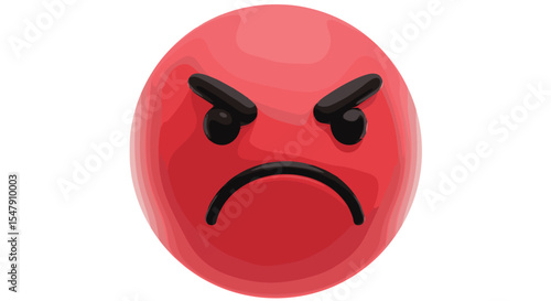 Red angry emoji with frowning face and furrowed brows on white background vector illustration
