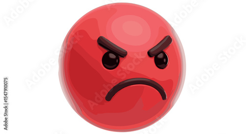 Red angry emoticon with frowning eyes and furrowed brows expressing strong emotion vector illustration