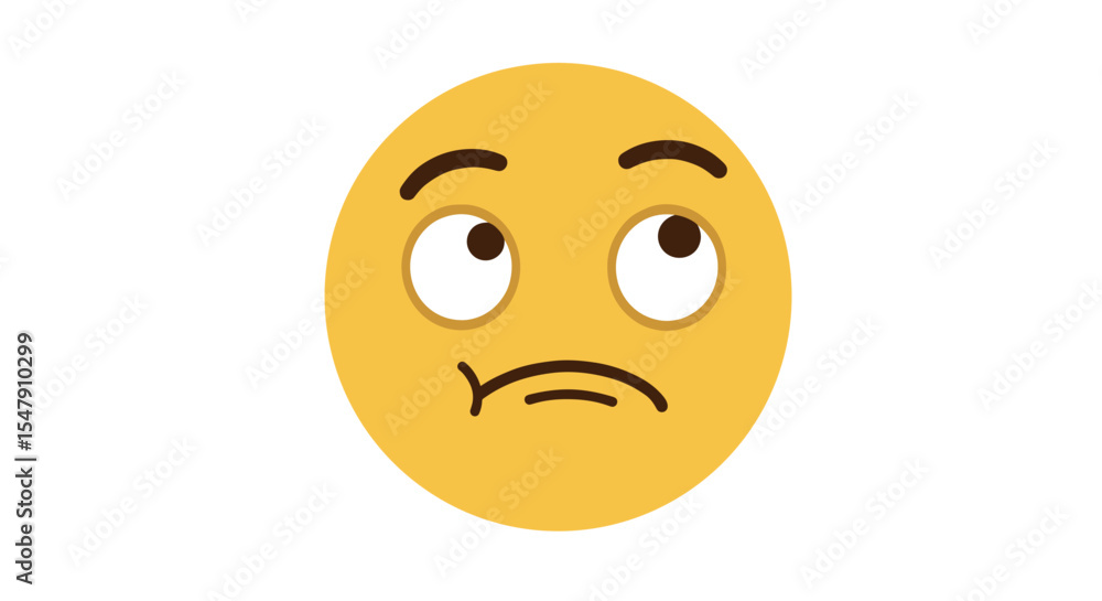Fototapeta premium Confused emoji face looking up with uncertain expression on white background vector illustration