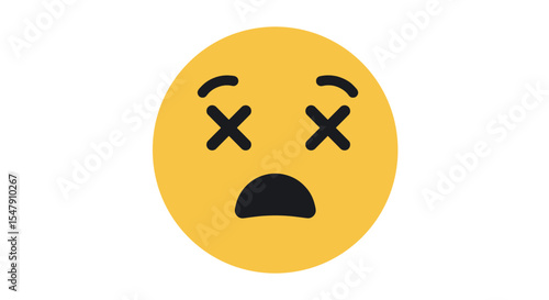 Shocked emoji with x eyes and open mouth on yellow background vector illustration