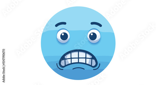 Blue emoji with anxious expression showing fear and unease cartoon art vector illustration