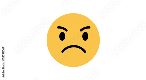 Angry face emoji with frown and furrowed brows on white background vector illustration
