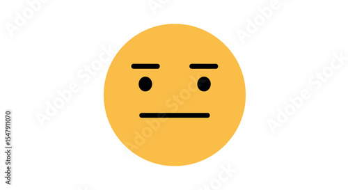 Neutral expression yellow emoji face with straight mouth and raised eyebrows vector illustration