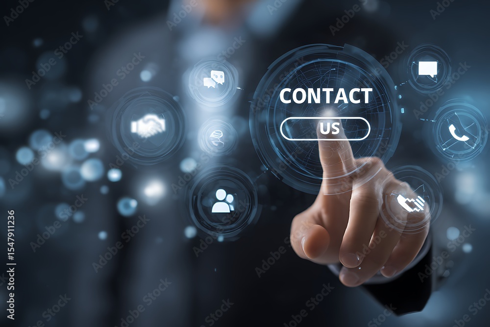 Vibrant photo of businessman touching a digital icon of two people shaking hands and talking on a mobile phone with chat bubbles, representing a business idea, technology, and. Vibrant photo of businessman touching a digital icon of two people shaking hands and talking on a mobile phone with chat bubbles, representing a business idea, technology, and.