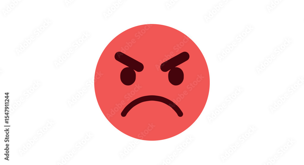 Red angry emoji with furrowed brows and frowning face icon vector illustration Red angry emoji with furrowed brows and frowning face icon vector illustration
