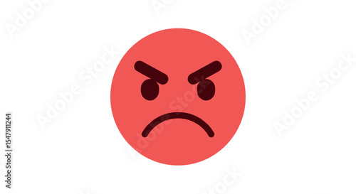 Red angry emoji with furrowed brows and frowning face icon vector illustration
