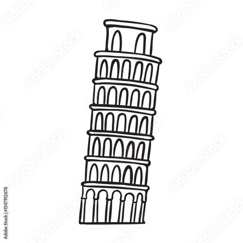 Line art illustration of the Leaning Tower of Pisa. A simple and recognizable landmark vector for travel or Italy-themed designs