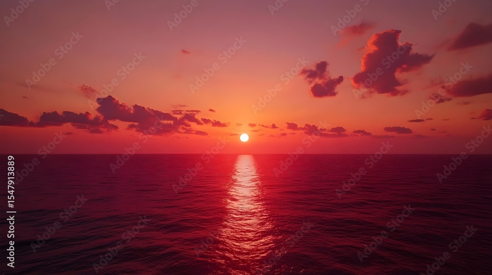 Naklejka premium Sunset, Ocean, Sea, Crimson Sunset Over the Ocean