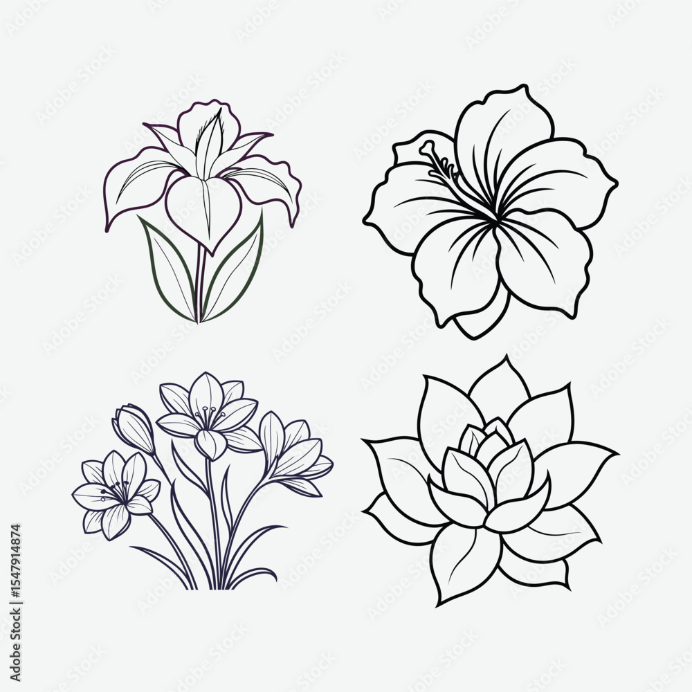 Obraz premium Collection of floral designs with various flowers isolated on white background.
