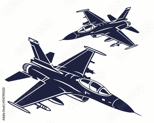 Clean and bold flat design silhouette of a fighter jet, perfect for military or aerospace graphics.