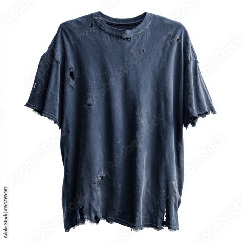 Ripped and Torn Dark Gray T-Shirt Isolated on White