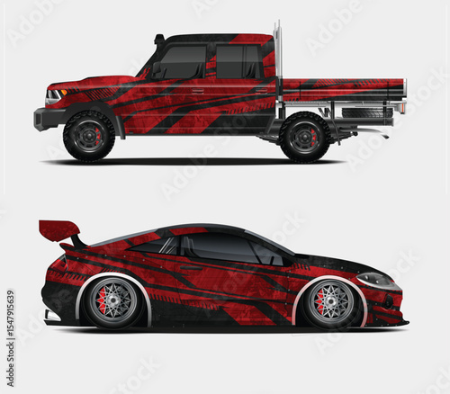 Red and Black Graphic Wraps for Truck and Car