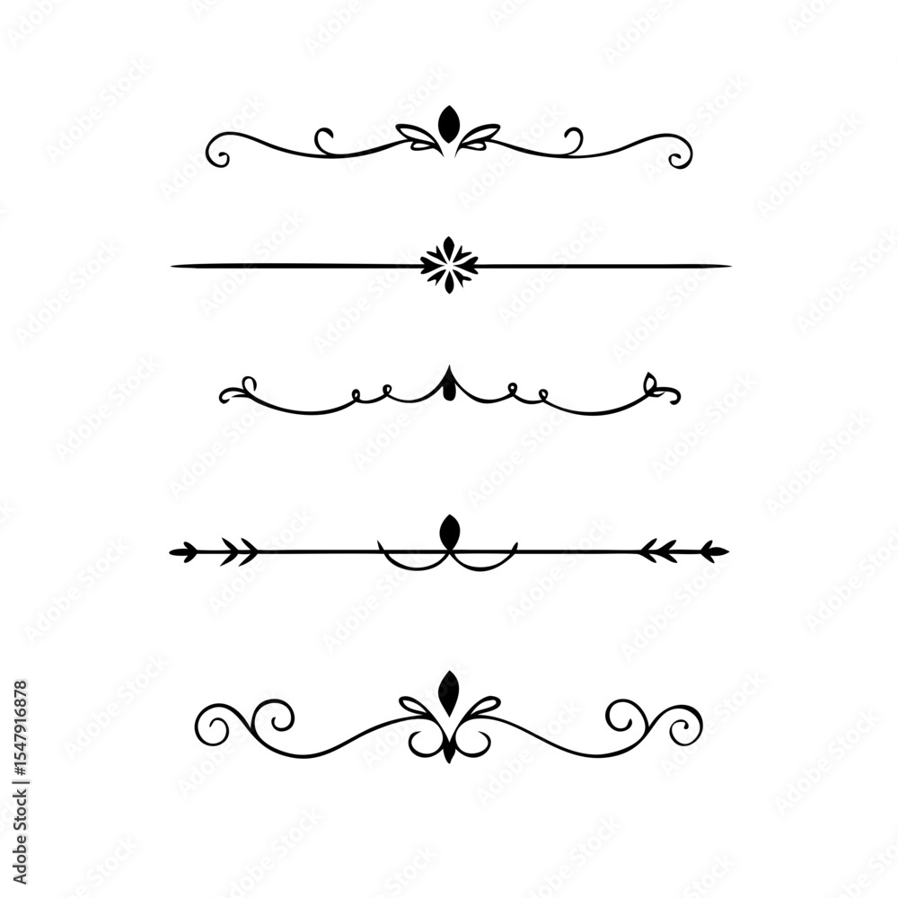 Obraz premium Page Divider And Design Elements. Set of Various Simple Black Divider Design, Assorted Divider Collection Template Vector. Collection of floral dividers elements mega decoration for Calligraphy. 