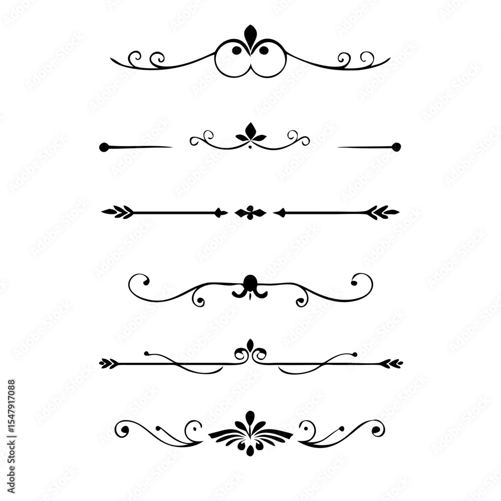 Page Divider And Design Elements. Set of Various Simple Black Divider Design, Assorted Divider Collection Template Vector. Collection of floral dividers elements mega decoration for Calligraphy.
Page Divider And Design Elements. Set of Various Simple Black Divider Design, Assorted Divider Collection Template Vector. Collection of floral dividers elements mega decoration for Calligraphy.