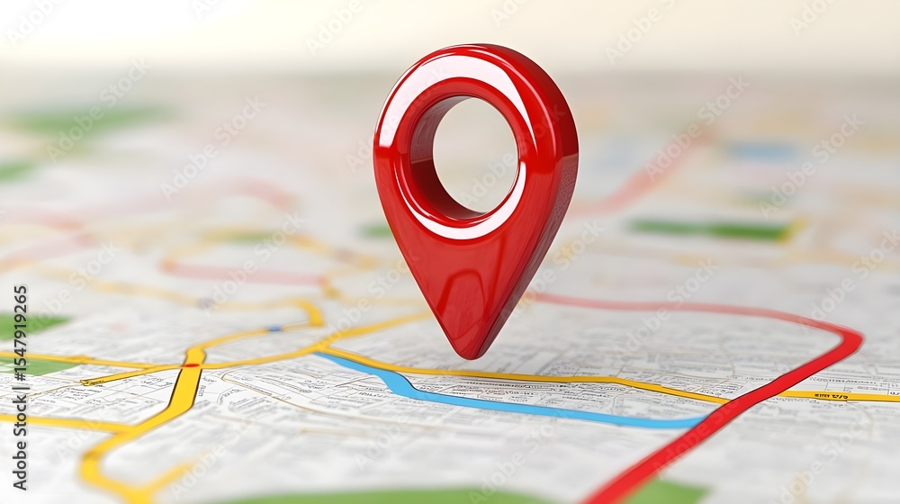 Fototapeta premium Map, Pointer, Location, Red 3D Map Pointer on City Map