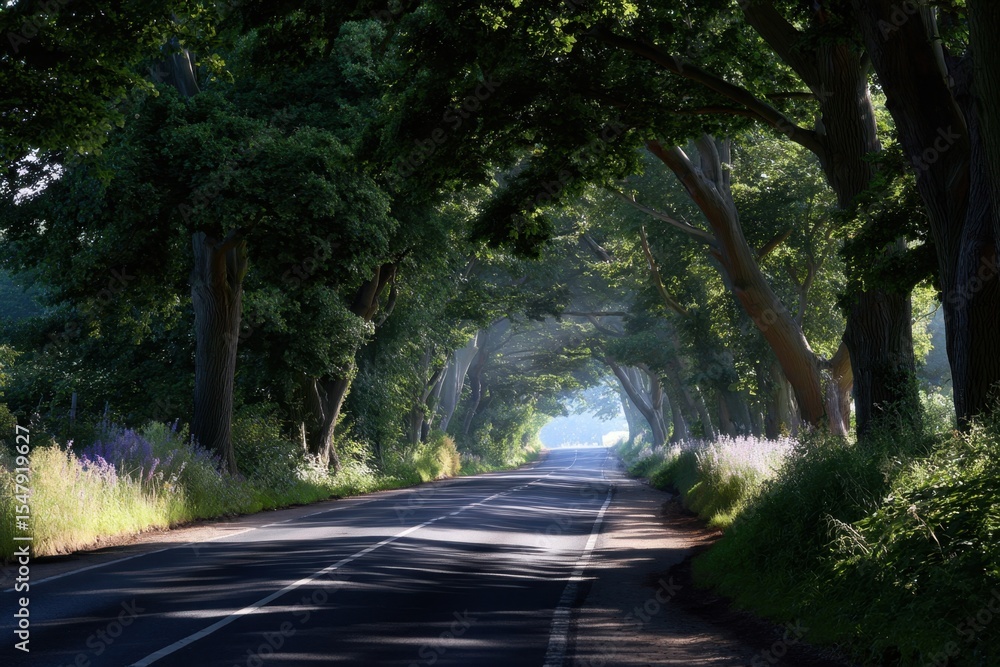 Fototapeta premium Road fading into distance under canopy