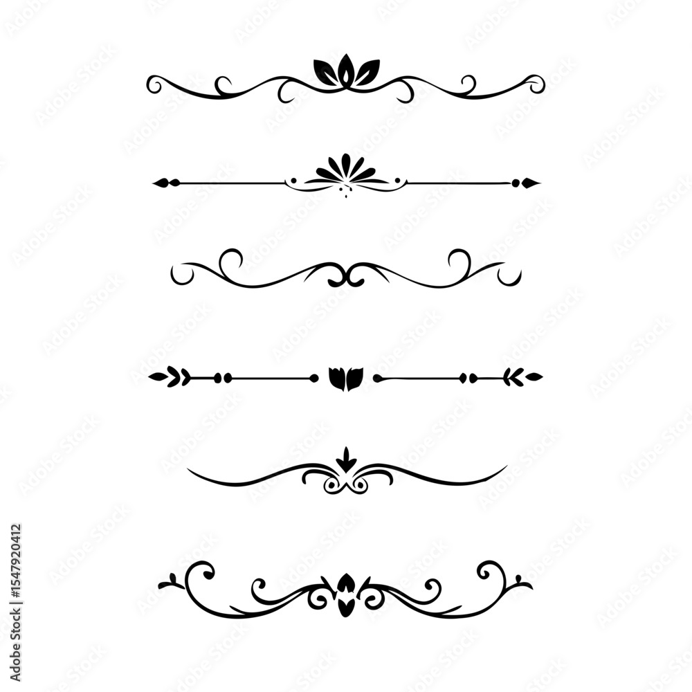 Page Divider And Design Elements. Set of Various Simple Black Divider Design, Assorted Divider Collection Template Vector. Collection of floral dividers elements mega decoration for Calligraphy.
Page Divider And Design Elements. Set of Various Simple Black Divider Design, Assorted Divider Collection Template Vector. Collection of floral dividers elements mega decoration for Calligraphy.