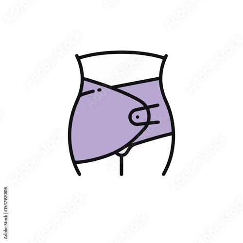 A supportive abdominal wrap is shown in a flat illustration. 
