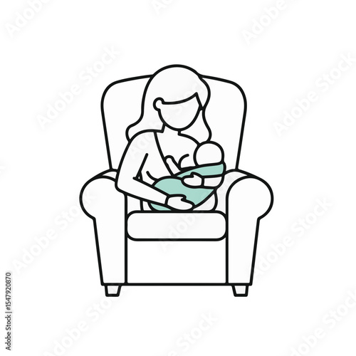 A mother sitting on the sofa breastfeeds a baby. A tender moment of motherly love.