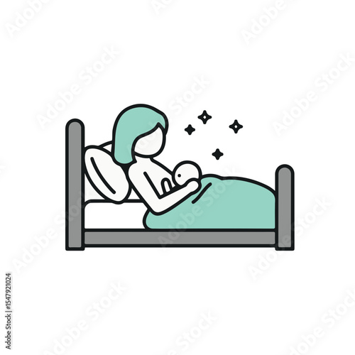 A tender scene of a mother breastfeeding her baby in bed.