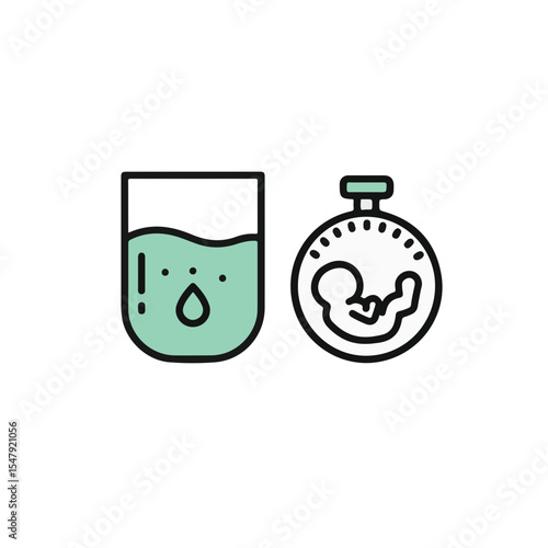 A scientific illustration of a beaker with a drop and a fetus icon.