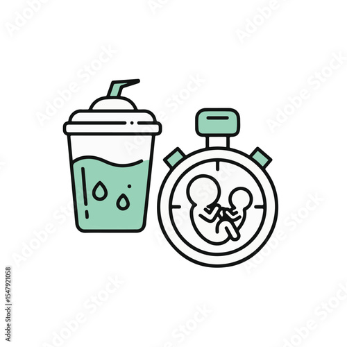 Stopwatch showing time of pregnancy with juice