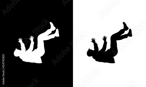 man falling silhouette vector illustration, falling man, falling, boy, man, man silhouette, vector, design, man logo, icon, symbol, illustration, jump, sport, black, art, template, instrument, action,
