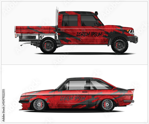 Red and Black Graphic Wraps for Pickup Truck and Car