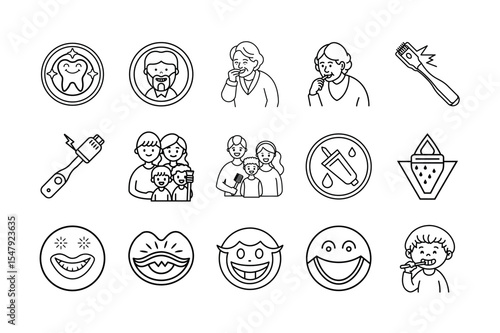 Tooth Brushing Icon Set on White Background