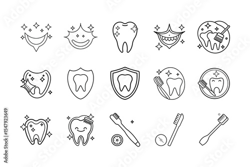 Tooth Brushing Icon Set on White Background