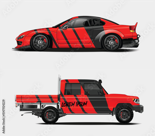 Red and Black Car and Truck Graphic Design Mockup