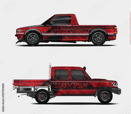 Red Pickup Truck Design Mockup with Graphic Decals