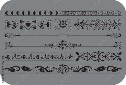 Collection of elegant black and white decorative borders and dividers for design projects