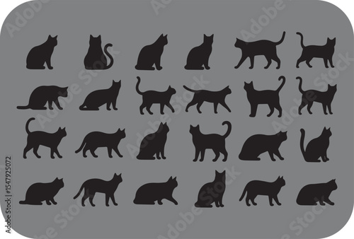 Collection of twenty four black cat silhouettes in various poses
