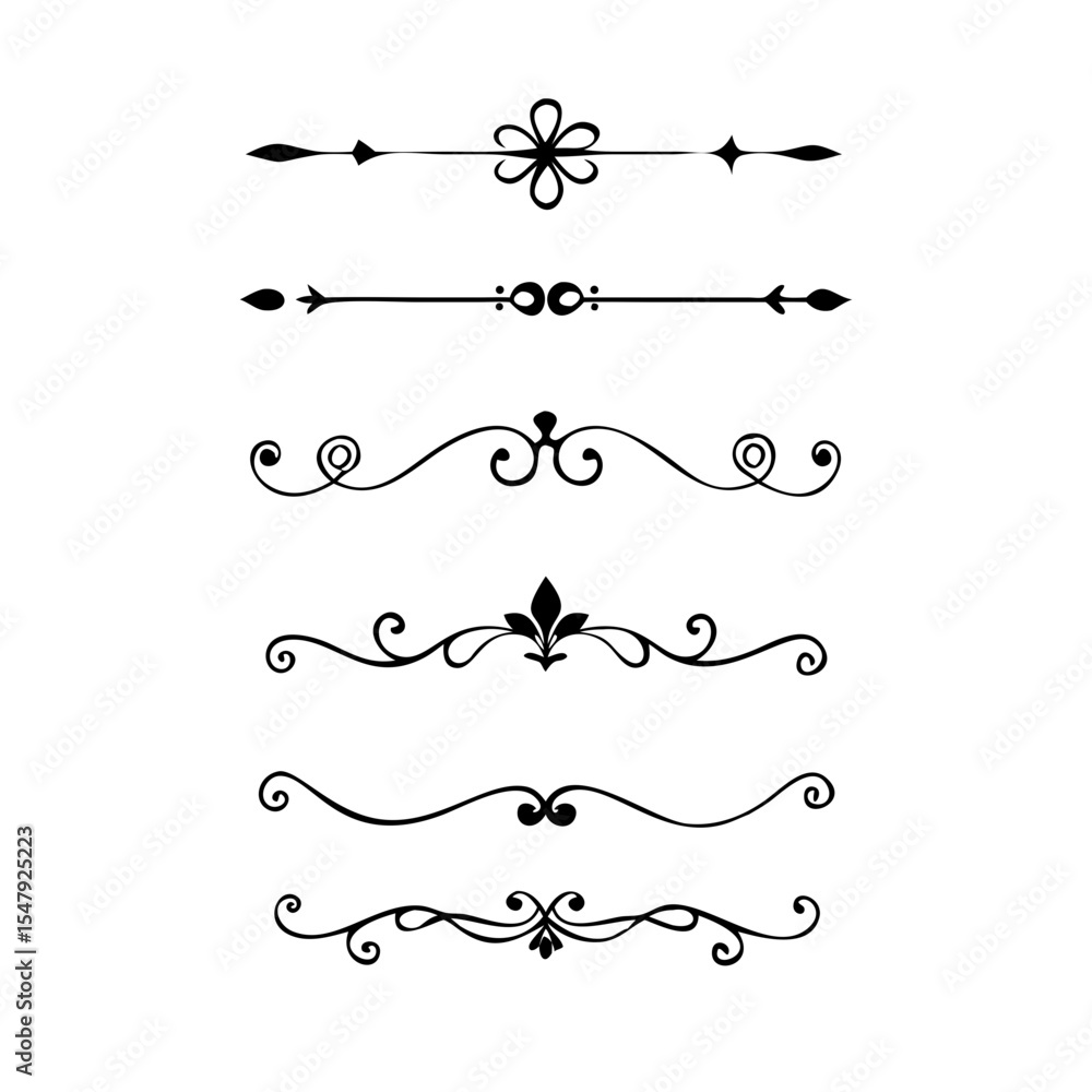 Vector dividers calligraphic line element.Set of Black Hand Drawn Rustic Doodle Design Elements. Decorative Floral Swirls, Scrolls, Text Frames, Dividers. Vintage Vector Illustration.
Vector dividers calligraphic line element.Set of Black Hand Drawn Rustic Doodle Design Elements. Decorative Floral Swirls, Scrolls, Text Frames, Dividers. Vintage Vector Illustration.