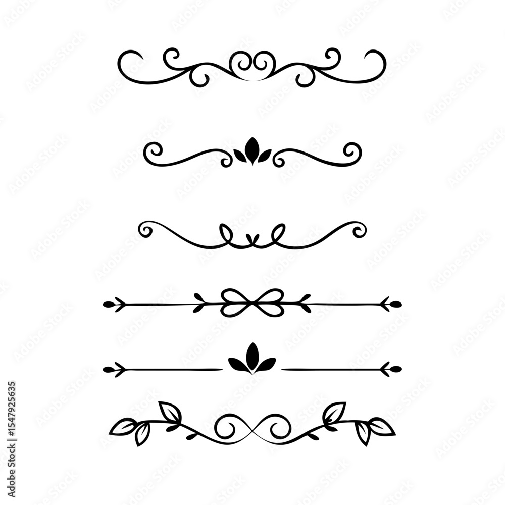 Vector dividers calligraphic line element.Set of Black Hand Drawn Rustic Doodle Design Elements. Decorative Floral Swirls, Scrolls, Text Frames, Dividers. Vintage Vector Illustration.
Vector dividers calligraphic line element.Set of Black Hand Drawn Rustic Doodle Design Elements. Decorative Floral Swirls, Scrolls, Text Frames, Dividers. Vintage Vector Illustration.