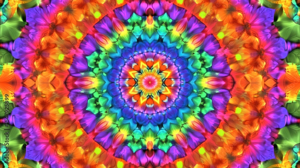 Vibrant, symmetrical mandala design
