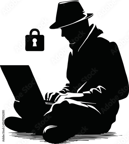 The vector of hacker in silhouette style isolated on white background. Symbol for your web site design, logo, app, UI. Vector illustration, EPS