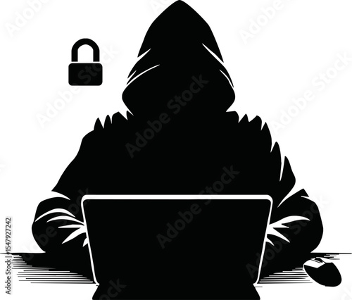 The vector of hacker in silhouette style isolated on white background. Symbol for your web site design, logo, app, UI. Vector illustration, EPS