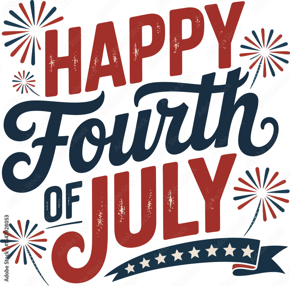 Fototapeta premium Scripted fourth of July lettering with cool flowing lines and subtle USA stars as embellishments 
