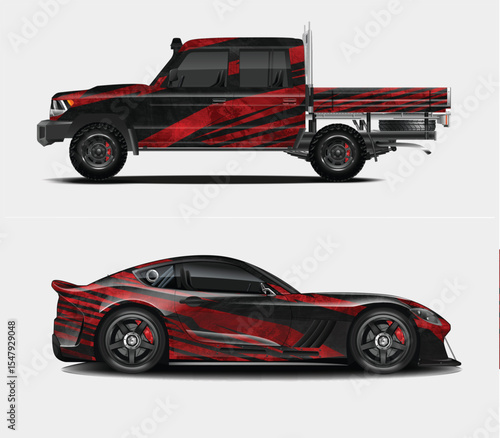 Custom Car Wraps Design for Pickup Truck and Sports Car