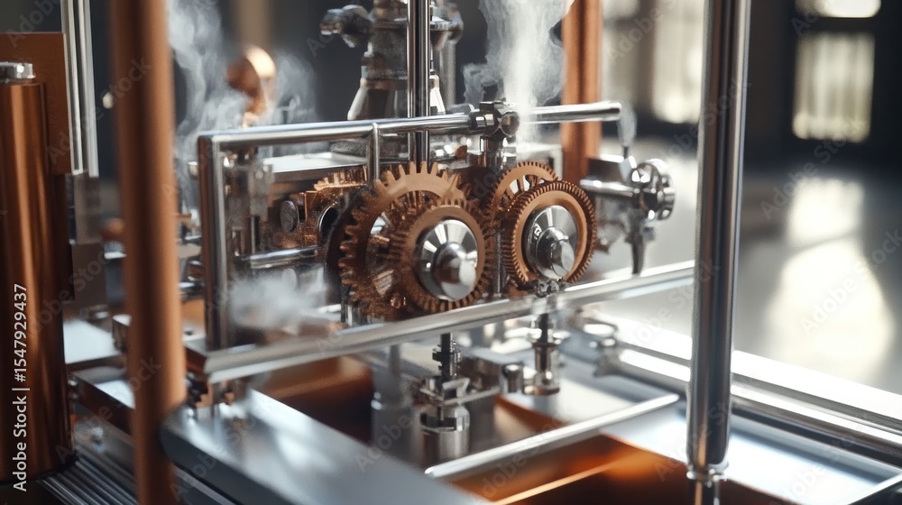 Fototapeta premium Close-up of intricate gears and steam mechanism