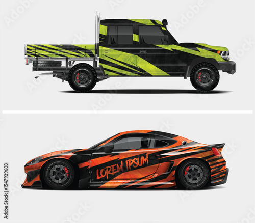 Custom Car Wraps for Pickup Truck and Sports Car