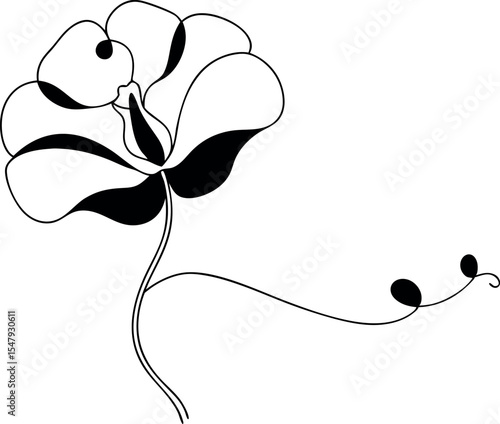 Elegant Sweet Pea Flower Line Drawing Vector Illustration