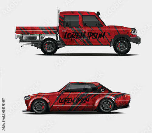 Red and Black Graphic Car and Truck Mockups