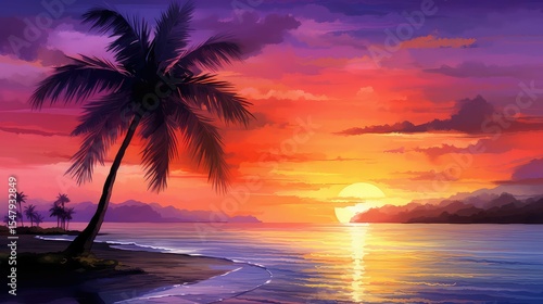 tranquil water color palm tree