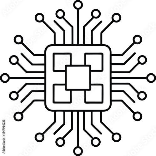 Microchip Circuit Board Diagram Black and White Technology Icon Graphic Illustration vector
