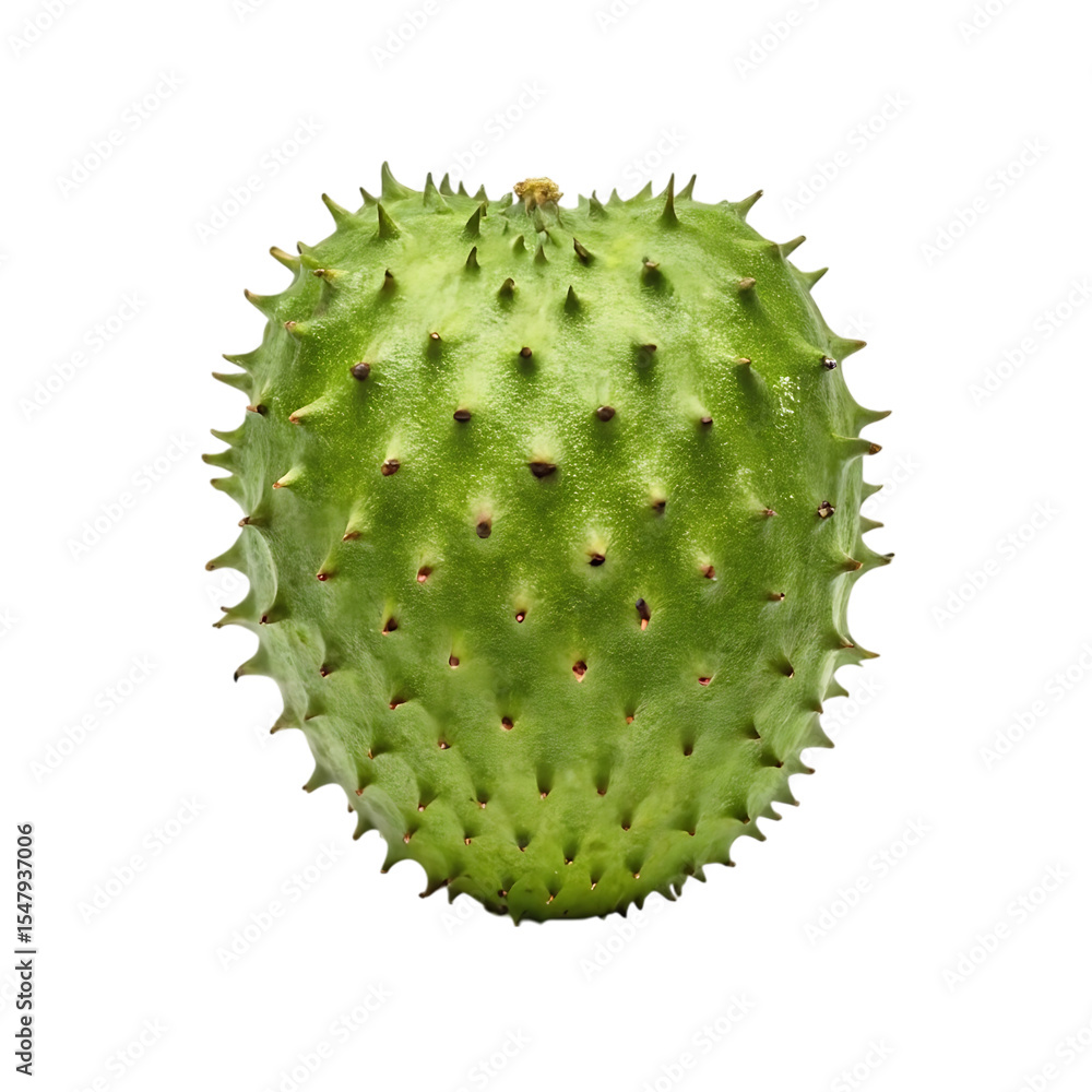 Fresh green soursop fruit isolated against a black background for dietary concepts Fresh green soursop fruit isolated against a black background for dietary concepts