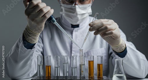 Scientist Conducting Experiment with Pipette and Test Tubes
